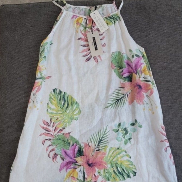 Lungo L'Arno 100% Italian linen palm slip dress size large - Picture 4 of 5